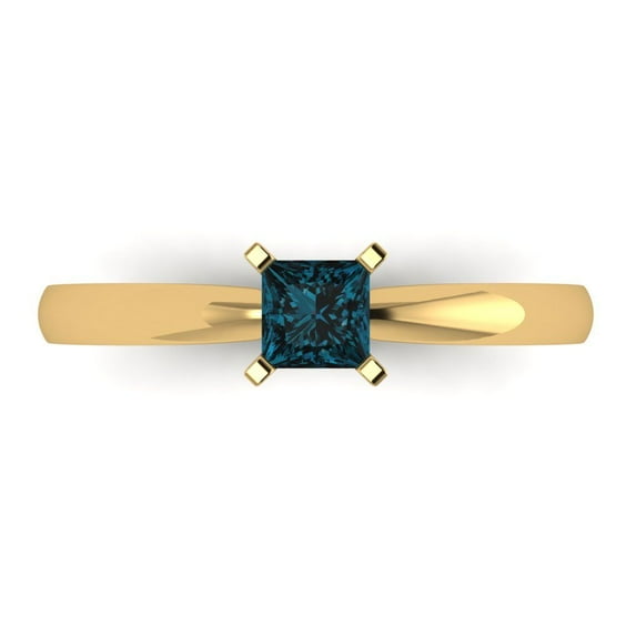 0.5 ct Princess Cut Natural London Blue Topaz Solitaire 14K Yellow Gold Womens Engagement Ring