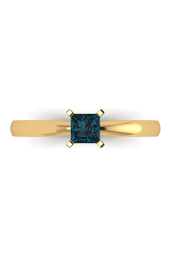 0.5 ctw Solitaire Anniversary Ring for Women | Princess Cut Natural London Blue Topaz | Hyperallergenic Solid 18K Yellow Gold