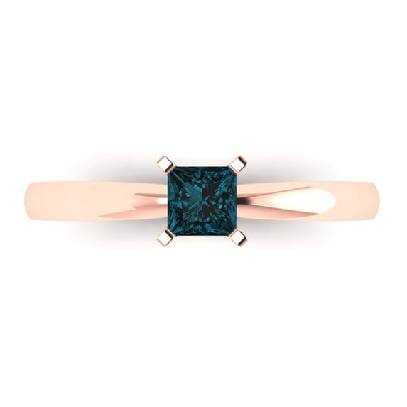 0.5 ct Princess Cut Natural London Blue Topaz Solitaire Engagement Ring for Women in 18K Rose Gold