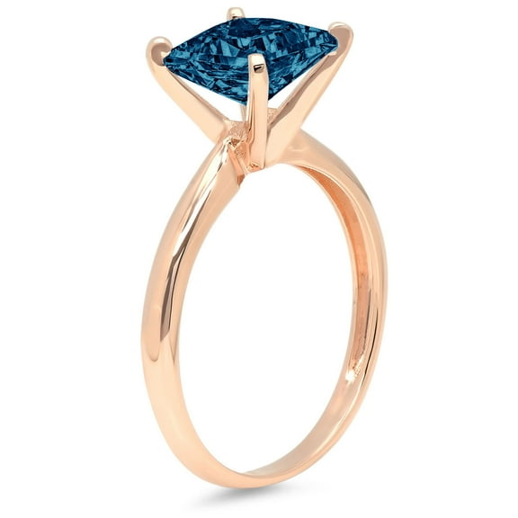 0.5 ct Princess Cut Natural London Blue Topaz Solitaire Engagement Ring for Women in 18K Rose Gold