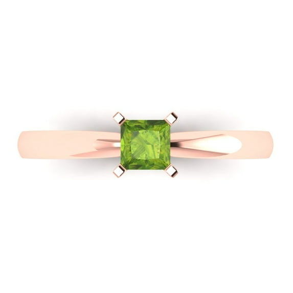 Clara Pucci 14K Rose Gold Solid Gold Peridot Solitaire Anniversary Ring for Women - 0.5 cttw Princess Cut