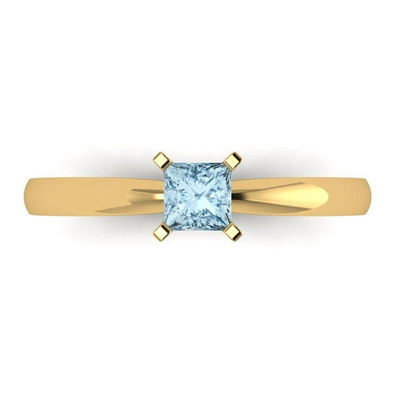 0.5 ct Princess Cut Natural Swiss Blue Topaz Solitaire Engagement Ring for Women in 18K Yellow Gold