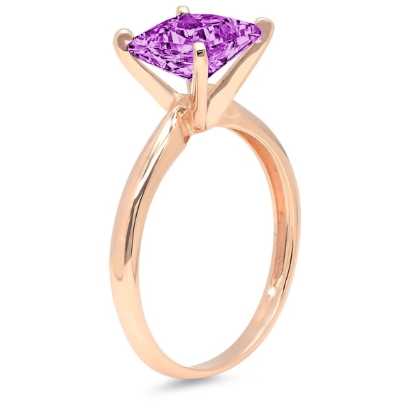 0.5 ct Princess Cut Simulated Alexandrite Solitaire Engagement Ring for Women in 18K Rose Gold