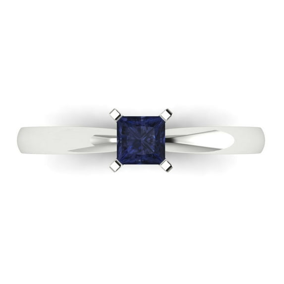 Solitaire Engagement Ring for Women - 0.5ct Simulated Blue Sapphire in 14K White Gold Promise Ring