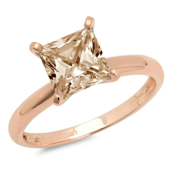 0.5 ct Princess Cut Simulated Champagne Diamond Solitaire 14K Rose Gold Womens Engagement Ring
