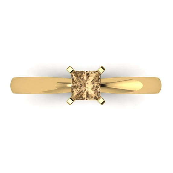 0.5 ct Princess Cut Simulated Champagne Diamond Solitaire Engagement Ring for Women in 18K Yellow Gold