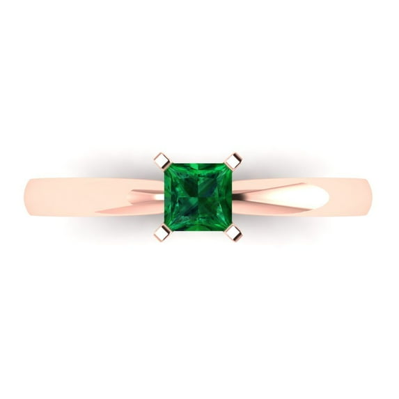 Clara Pucci 14K Rose Gold 0.5ct Emerald Solitaire Ring for Women