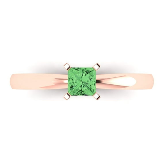 0.5 ct Princess Cut Simulated Green Diamond Solitaire 18K Rose Gold Womens Engagement Ring