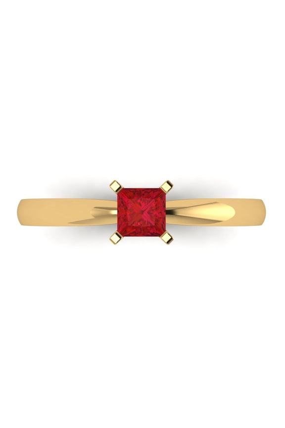 0.5 ct Princess Cut Simulated Ruby Solitaire 14K Yellow Gold Womens Engagement Ring
