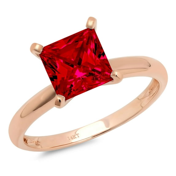0.5 ct Princess Cut Simulated Ruby Solitaire 18K Rose Gold Womens Engagement Ring