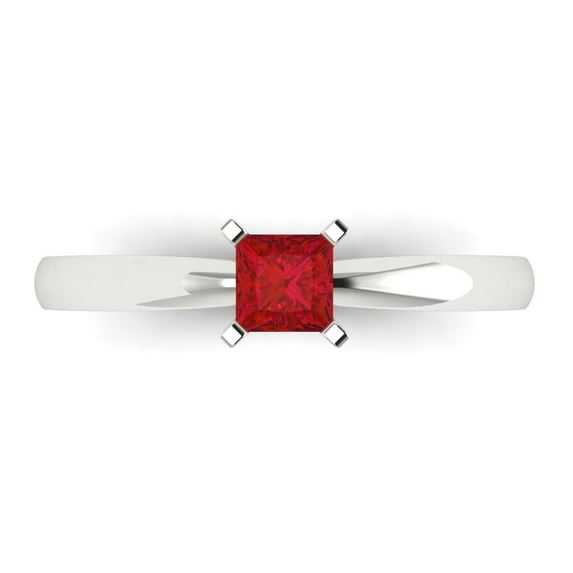 0.5 ct Princess Cut Simulated Ruby Solitaire 18K White Gold Womens Engagement Ring