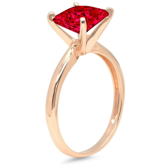 0.5 ct Princess Cut Simulated Ruby Solitaire Engagement Ring for Women in 14K Rose Gold