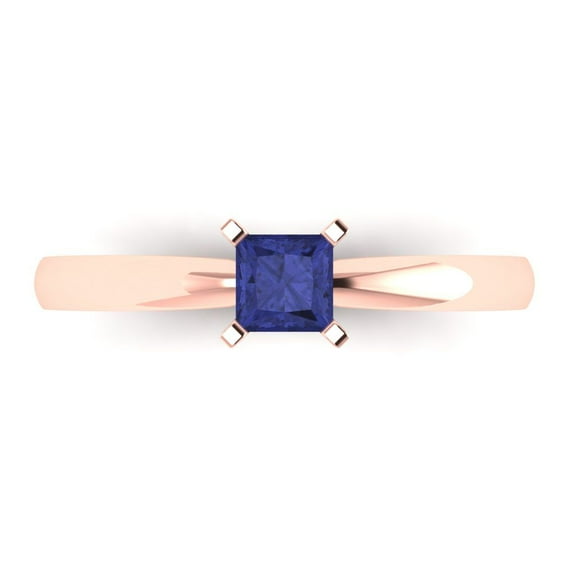 0.5 ctw Solitaire Anniversary Ring for Women | Princess Cut Simulated Tanzanite | Hyperallergenic Solid 18K Rose Gold