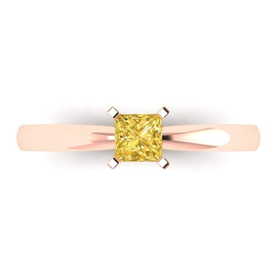 Clara Pucci 14K Rose Gold Solid Gold Yellow Solitaire Anniversary Ring for Women - 0.5 cttw Princess Cut