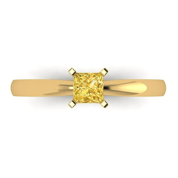 0.5 ct Princess Cut Simulated Yellow Diamond Solitaire Engagement Ring for Women in 14K Yellow Gold
