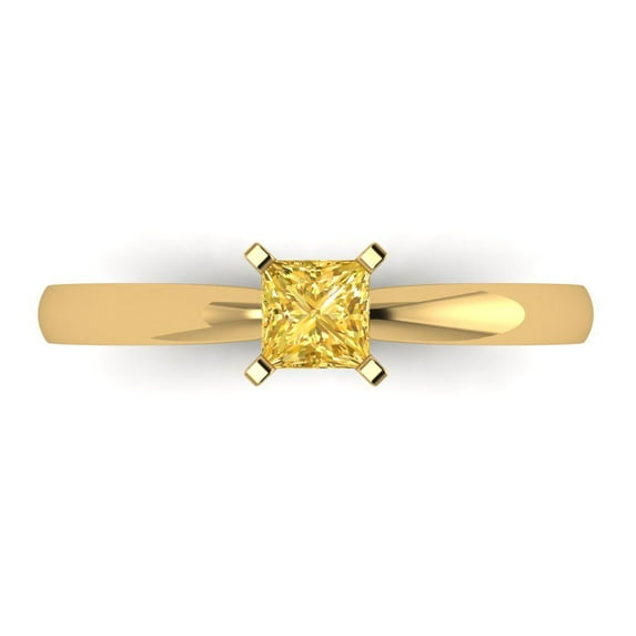 Clara Pucci 14K Yellow Gold 0.5ct Yellow Solitaire Ring for Women