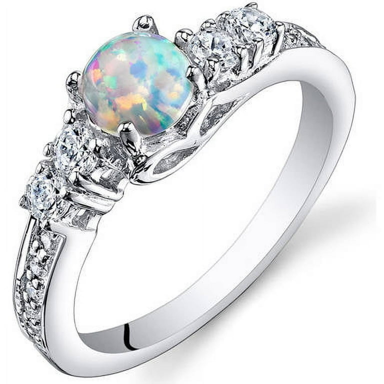 Sterling Silver Created White Opal & CZ Ring Sterling Silver Created White Opal & CZ Ring