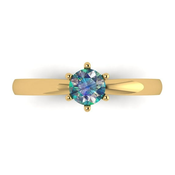 Clara Pucci 14K Yellow Gold Solid Gold BlueMoissanite Solitaire Anniversary Ring for Women - 0.5 cttw Round Cut