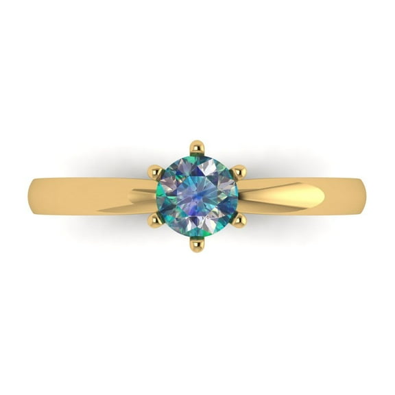 0.5 ctw Solitaire Anniversary Ring for Women | Round Cut Blue Moissanite | Hyperallergenic Solid 14K Yellow Gold