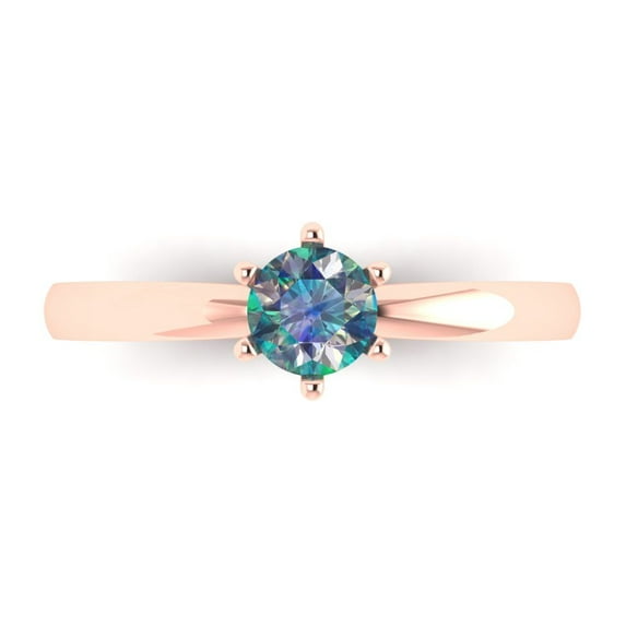 0.5 ctw Solitaire Anniversary Ring for Women | Round Cut Blue Moissanite | Hyperallergenic Solid 18K Rose Gold