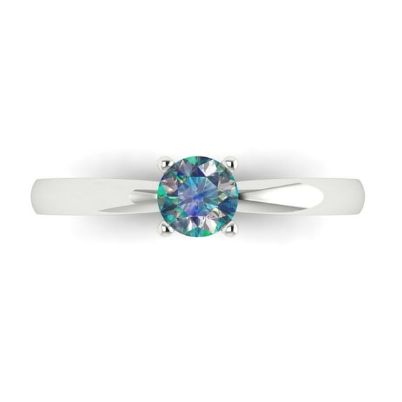 Clara Pucci 14K White Gold 0.5ct BlueMoissanite Solitaire Ring for Women