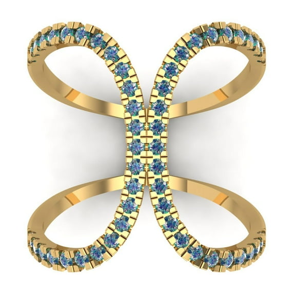 0.5 ct Round Cut Blue Moissanite Statement 14K Yellow Gold Womens Engagement Ring