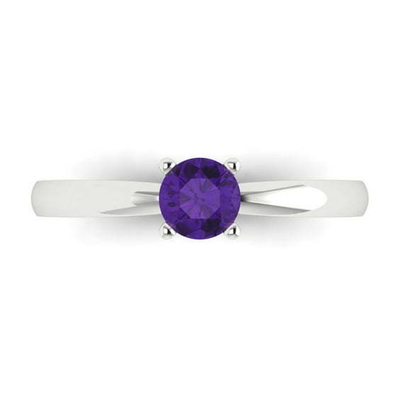 0.5 ctw Solitaire Anniversary Ring for Women | Round Cut Natural Amethyst | Hyperallergenic Solid 14K White Gold