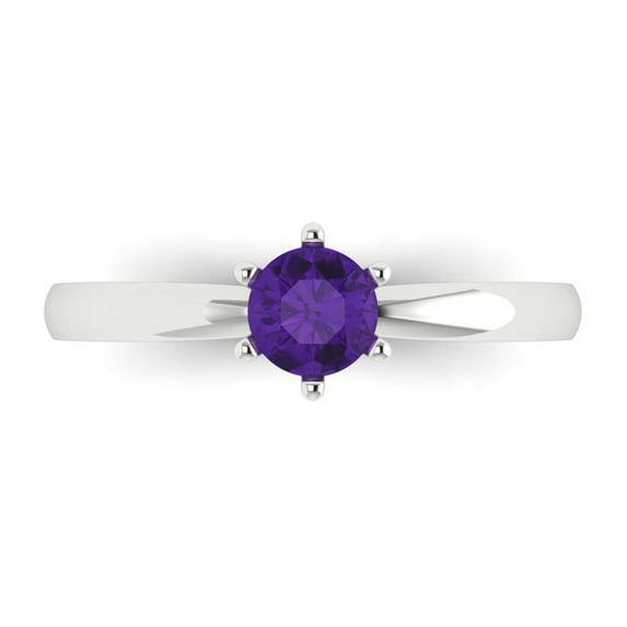Clara Pucci 14K White Gold Solid Gold Amethyst Solitaire Anniversary Ring for Women - 0.5 cttw Round Cut