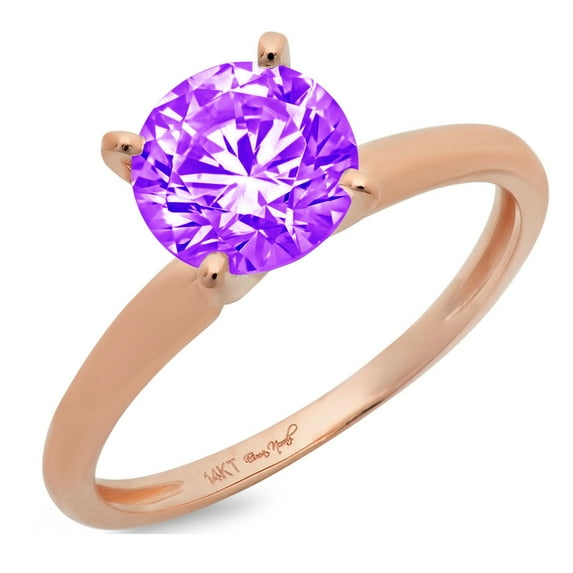 0.5 ct Round Cut Natural Amethyst Solitaire 18K Rose Gold Womens Engagement Ring