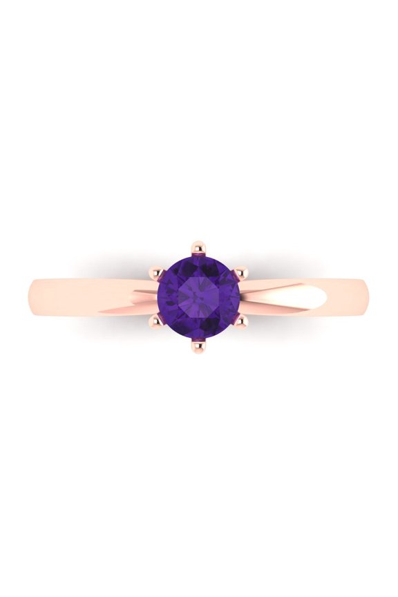 0.5 ct Round Cut Natural Amethyst Solitaire 18K Rose Gold Womens Engagement Ring