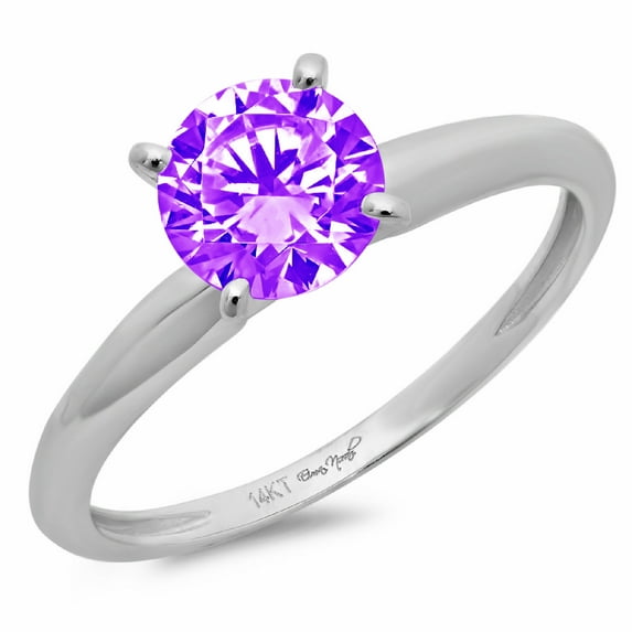 0.5 ct Round Cut Natural Amethyst Solitaire 18K White Gold Womens Engagement Ring