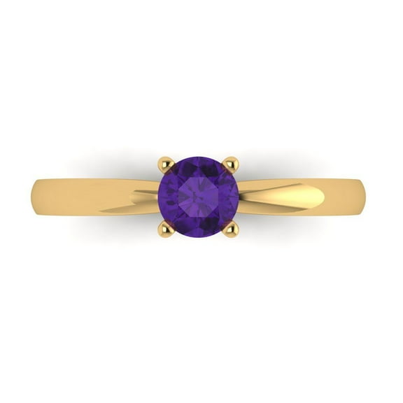 0.5 ct Round Cut Natural Amethyst Solitaire 18K Yellow Gold Womens Engagement Ring