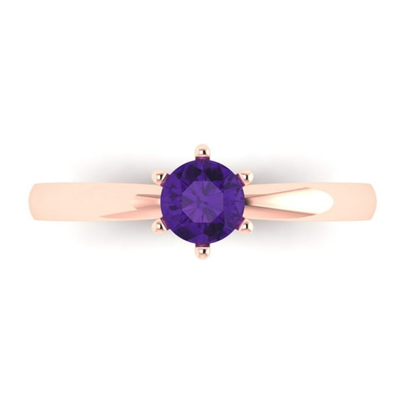 Clara Pucci 14K Rose Gold 0.5ct Amethyst Solitaire Ring for Women