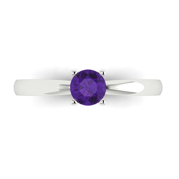 Clara Pucci 14K White Gold 0.5ct Amethyst Solitaire Ring for Women