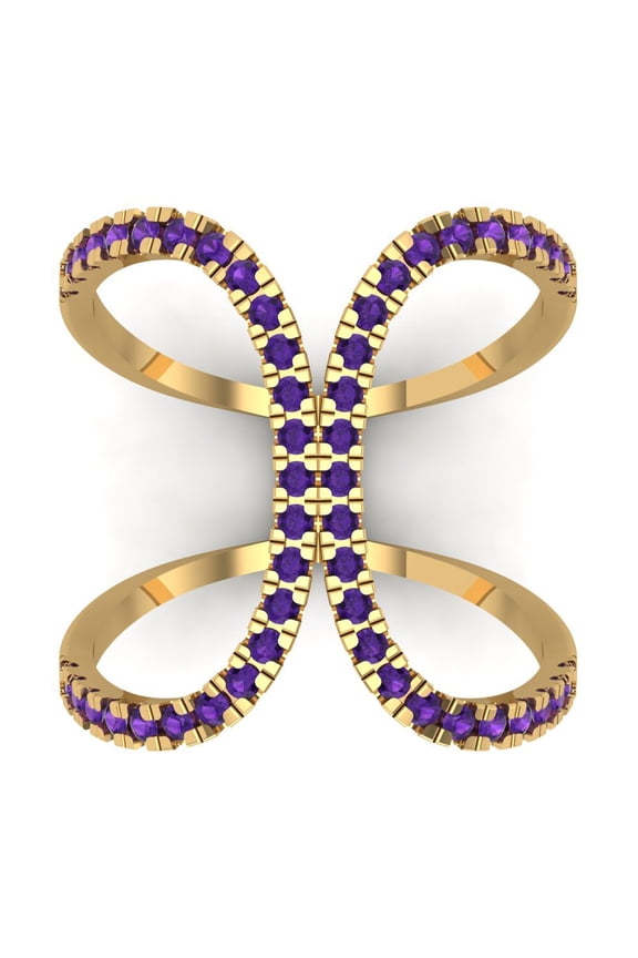 0.5 ct Round Cut Natural Amethyst Statement 14K Yellow Gold Womens Engagement Ring