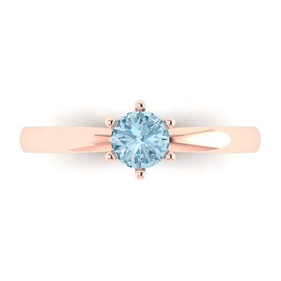 Clara Pucci 14K Rose Gold 0.5ct Aquamarine Solitaire Ring for Women