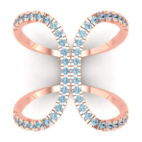 0.5 ct Round Cut Natural Aquamarine Statement 14K Rose Gold Womens Engagement Ring