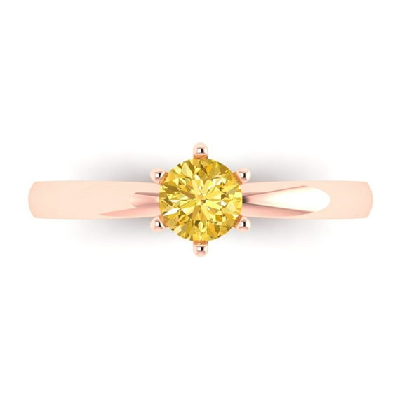 Clara Pucci 14K Rose Gold Solid Gold Citrine Solitaire Anniversary Ring for Women - 0.5 cttw Round Cut