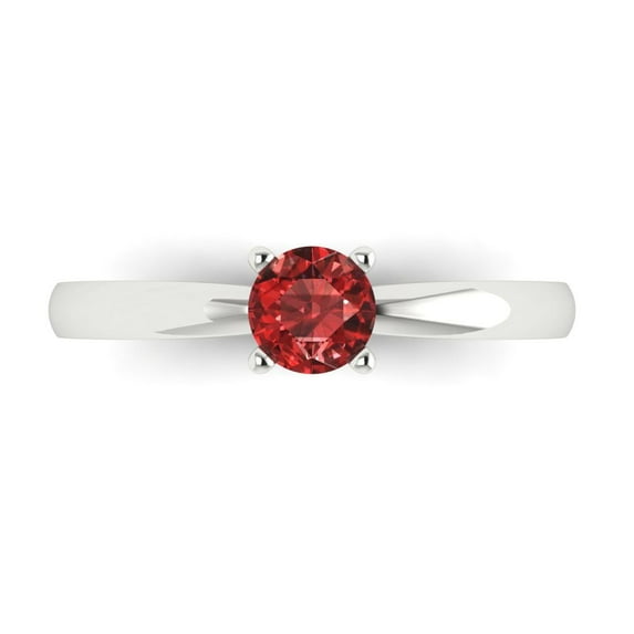 0.5 ct Round Cut Natural Garnet Solitaire 18K White Gold Womens Engagement Ring