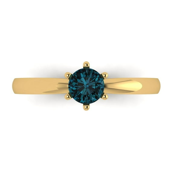 Solitaire Engagement Ring for Women - 0.5ct Natural London Blue Topaz in 14K Yellow Gold Promise Ring