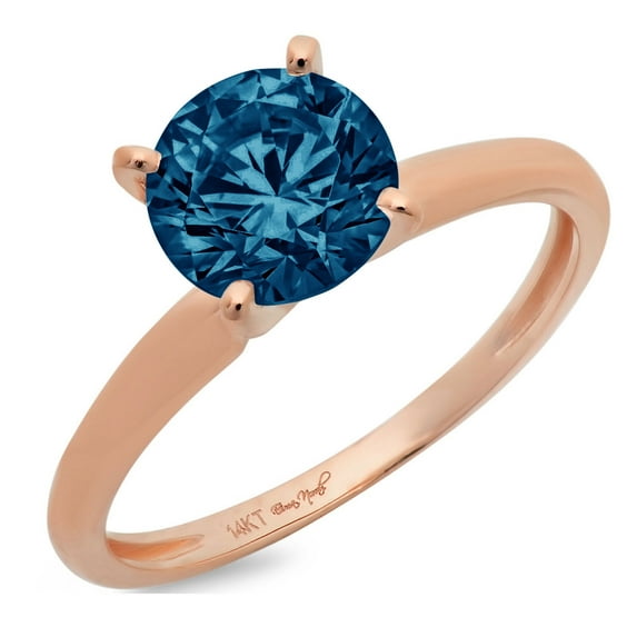 0.5 ct Round Cut Natural London Blue Topaz Solitaire 18K Rose Gold Womens Engagement Ring