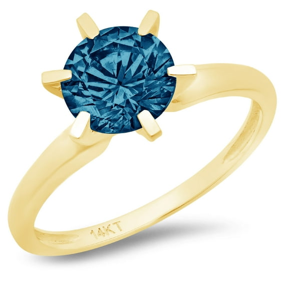 0.5 ct Round Cut Natural London Blue Topaz Solitaire 18K Yellow Gold Womens Engagement Ring