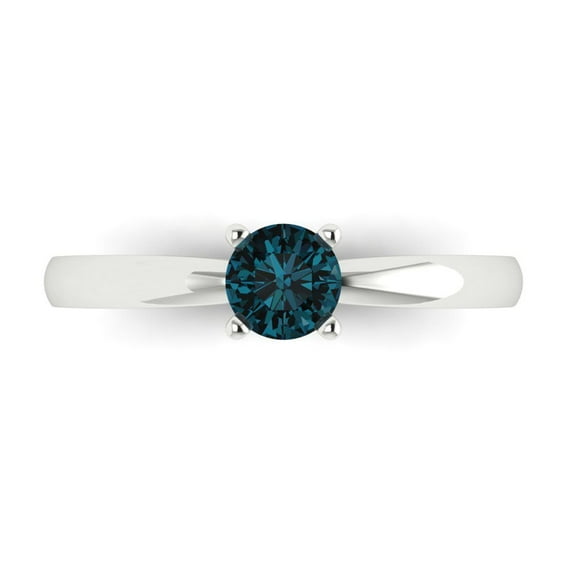 0.5 ct Round Cut Natural London Blue Topaz Solitaire Engagement Ring for Women in 14K White Gold