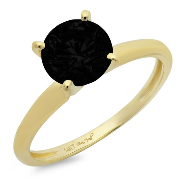 0.5 ct Round Cut Natural Onyx Solitaire 14K Yellow Gold Womens Engagement Ring