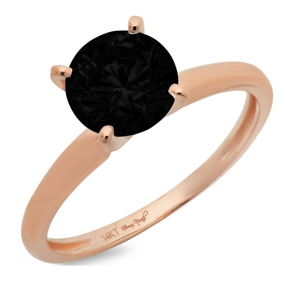 0.5 ct Round Cut Natural Onyx Solitaire 18K Rose Gold Womens Engagement Ring