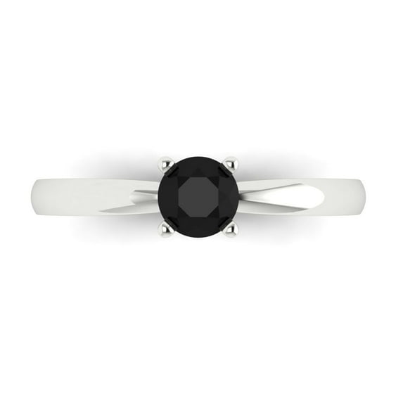 Clara Pucci 14K White Gold 0.5ct Onyx Solitaire Ring for Women