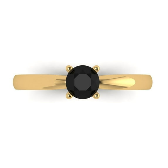 Clara Pucci 14K Yellow Gold 0.5ct Onyx Solitaire Ring for Women