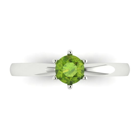 0.5 ct Round Cut Natural Peridot Solitaire 18K White Gold Womens Engagement Ring