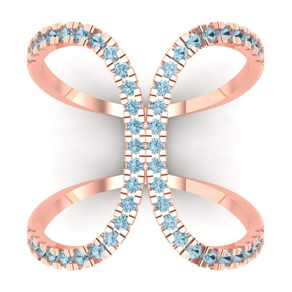 0.5 ct Round Cut Natural Sky Blue Topaz Statement 14K Rose Gold Womens Engagement Ring