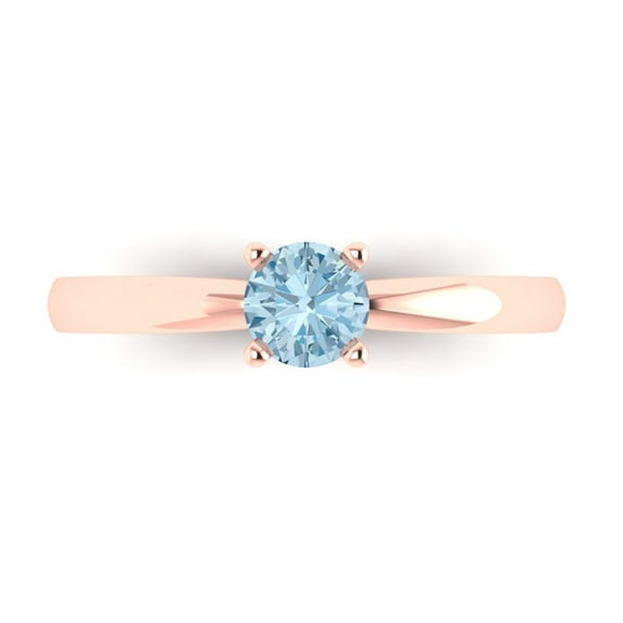 0.5 ct Round Cut Natural Swiss Blue Topaz Solitaire 14K Rose Gold Womens Engagement Ring